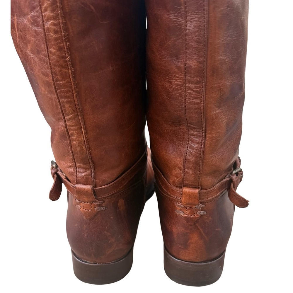 Frye Melissa Seam Harness Tall Riding Boots Brown Leather Women's 8 B USA - Picture 4 of 13